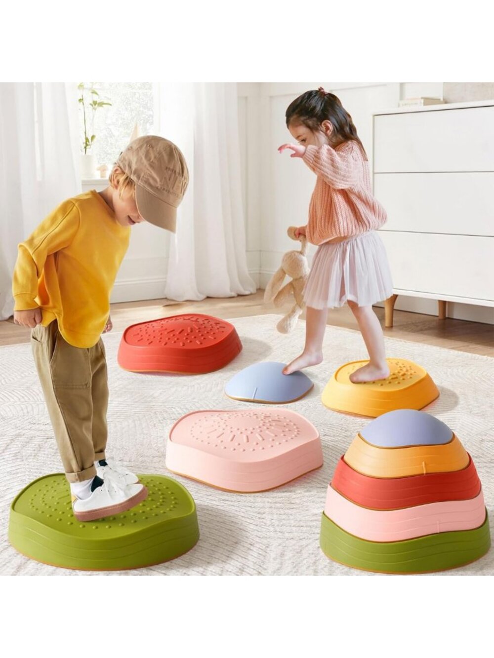Colorful Non-Slip Stepping Stones for Kids - 5pcs Balance Playset for Toddlers